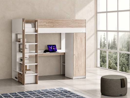 Lit surélevé avec bureau