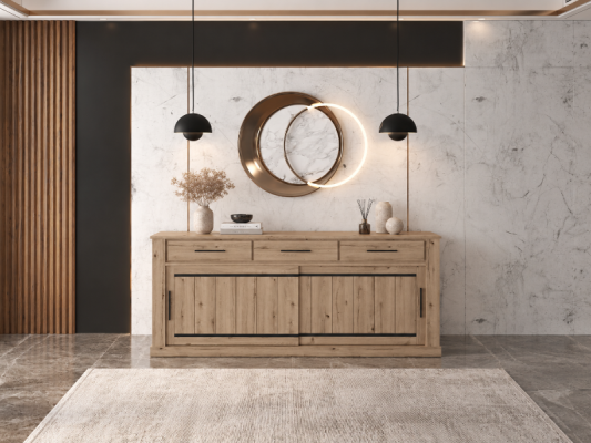 Dressoir 2 portes coulissantes et 3 tiroirs