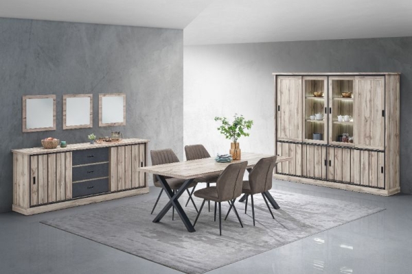 Ensemble avec vitrine 4 portes et table 220 cm