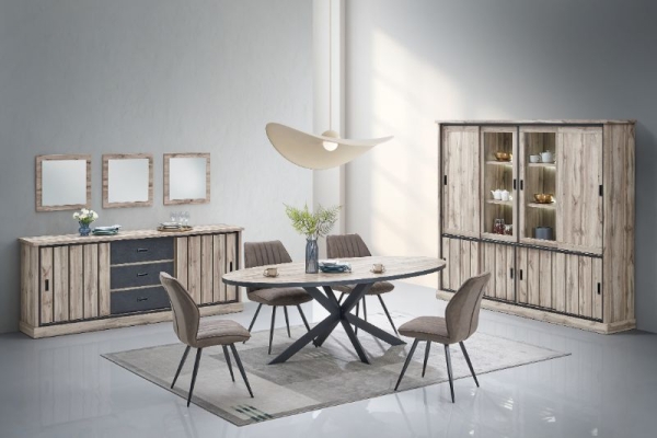 Ensemble avec vitrine 4 portes et table ovale 220 cm